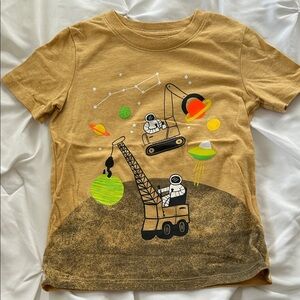 Cat & Jack Mustard Short Sleeve Space Crane Tee with Neon Accents